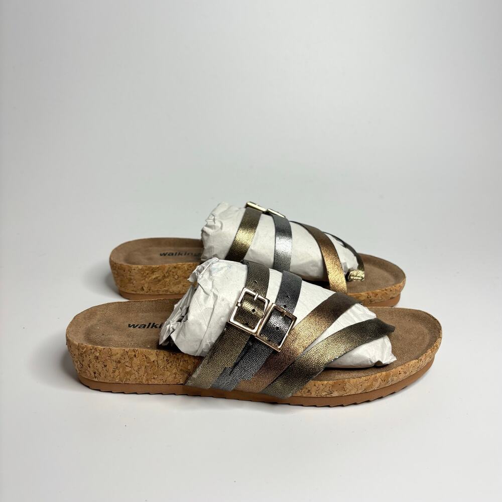 Walking Cradles Penelope Leather Slide Sandals in Metallic Multi